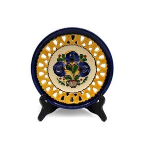 Majolika Hungary Ceramic Decorative Plate with Floral Cutout Vintage